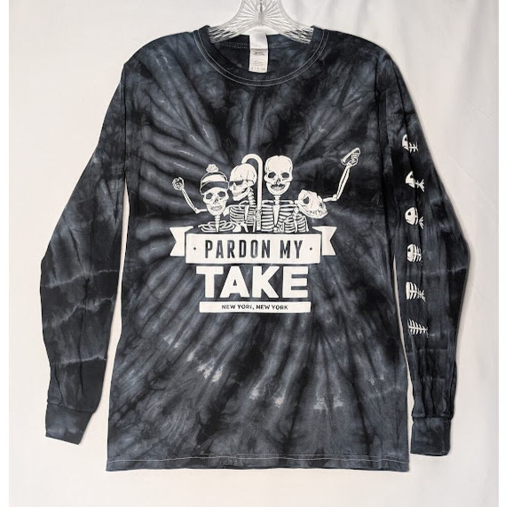 Barstool Sports Pardon My Take T Shirt Long Sleeve Tie Dye Gray Small skeletons